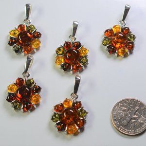 Baltic Amber Daisy Flower Pendant